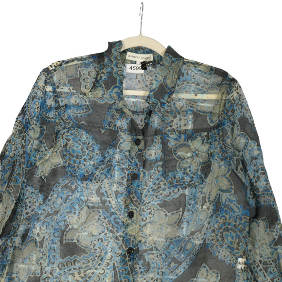 Bamboo Traders Blouse Womens Large Brown Floral Sheer Linen Blend Burnout Top - Picture 3 of 9